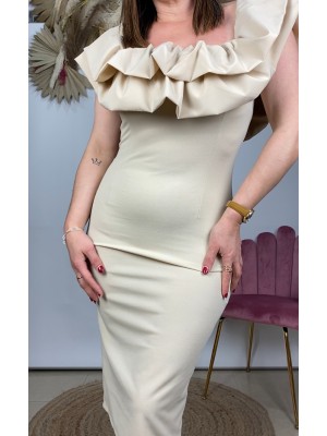 Vestido volante beige