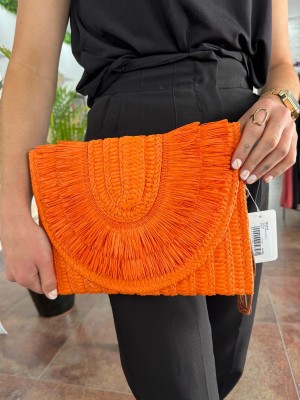 Bolso rafia flecos naranja