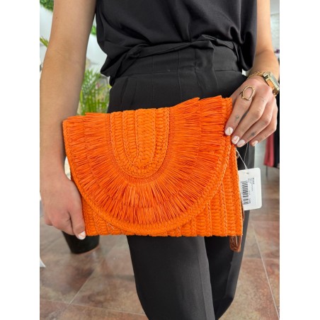 Bolso rafia flecos naranja