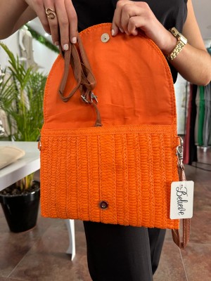 Bolso rafia flecos naranja