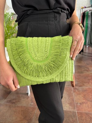 Bolso rafia flecos verde