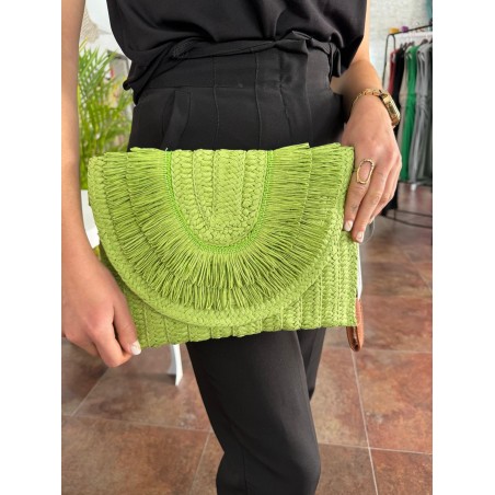 Bolso rafia flecos verde