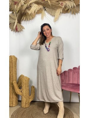 Vestido collar beige