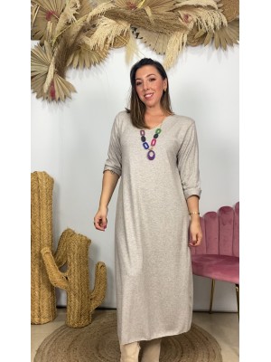 Vestido collar beige