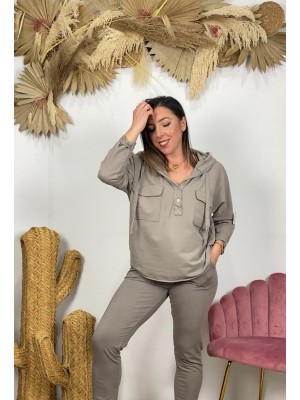 Sudadera bolsillos taupe