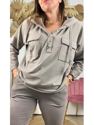 Sudadera bolsillos taupe