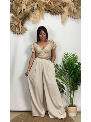 Pantalón ancho beige