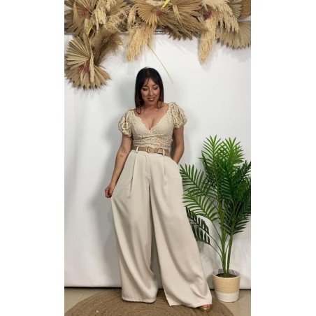 Pantalón ancho beige