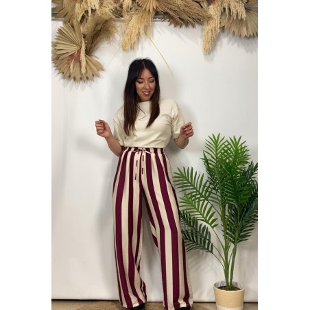 Pantalón rayas burdeos
