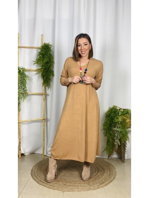 Vestido collar camel